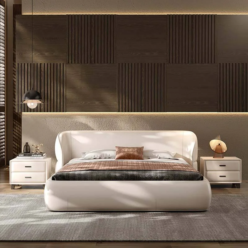 # High Quality Queen King Size Bed Bedroom Design Furniture Modern Luxury Wooden Leather Double Bed Frame