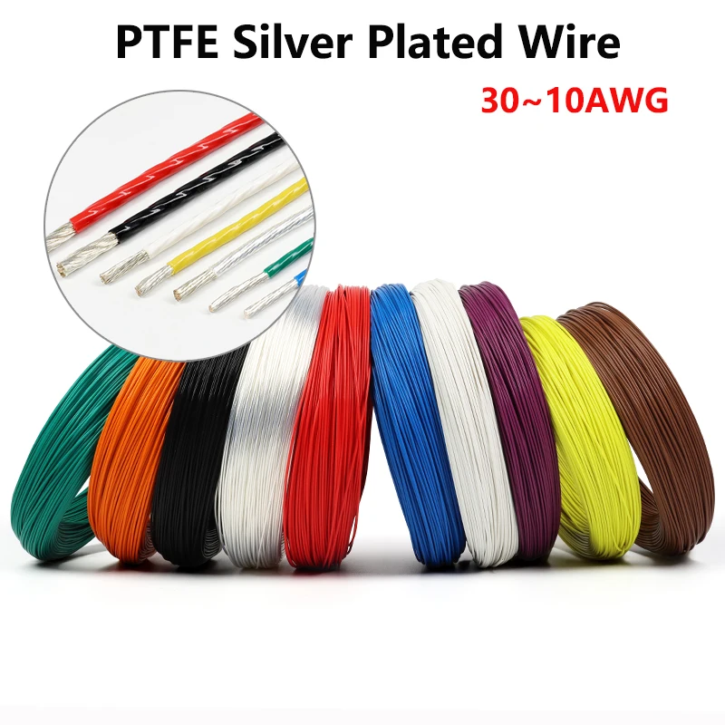 5M/10M PTFE Silver Plated Wire 30AWG ~ 10AWG High Purity OFC Electronic HiFi Audio Speaker Headphone DIY Signal Copper Cable