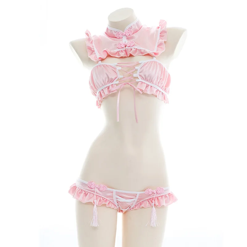 

Japanese Anime Sexy Cow Cosplay Outfit Erotic Lingerie Naughty Pink Maid Costume for Women Girls Mini Roleplay Bikini Sexy Set