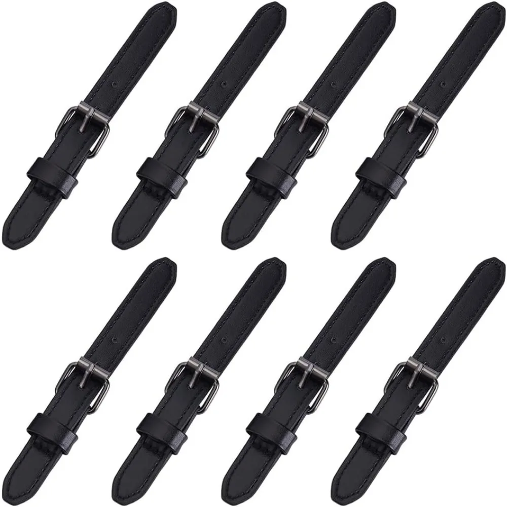 

8 Sets Leather Sew-On Toggles Closures Black PU Leather Snap Toggle Sew On Duffle Jacket Buckle with Metal Clasp Replacement