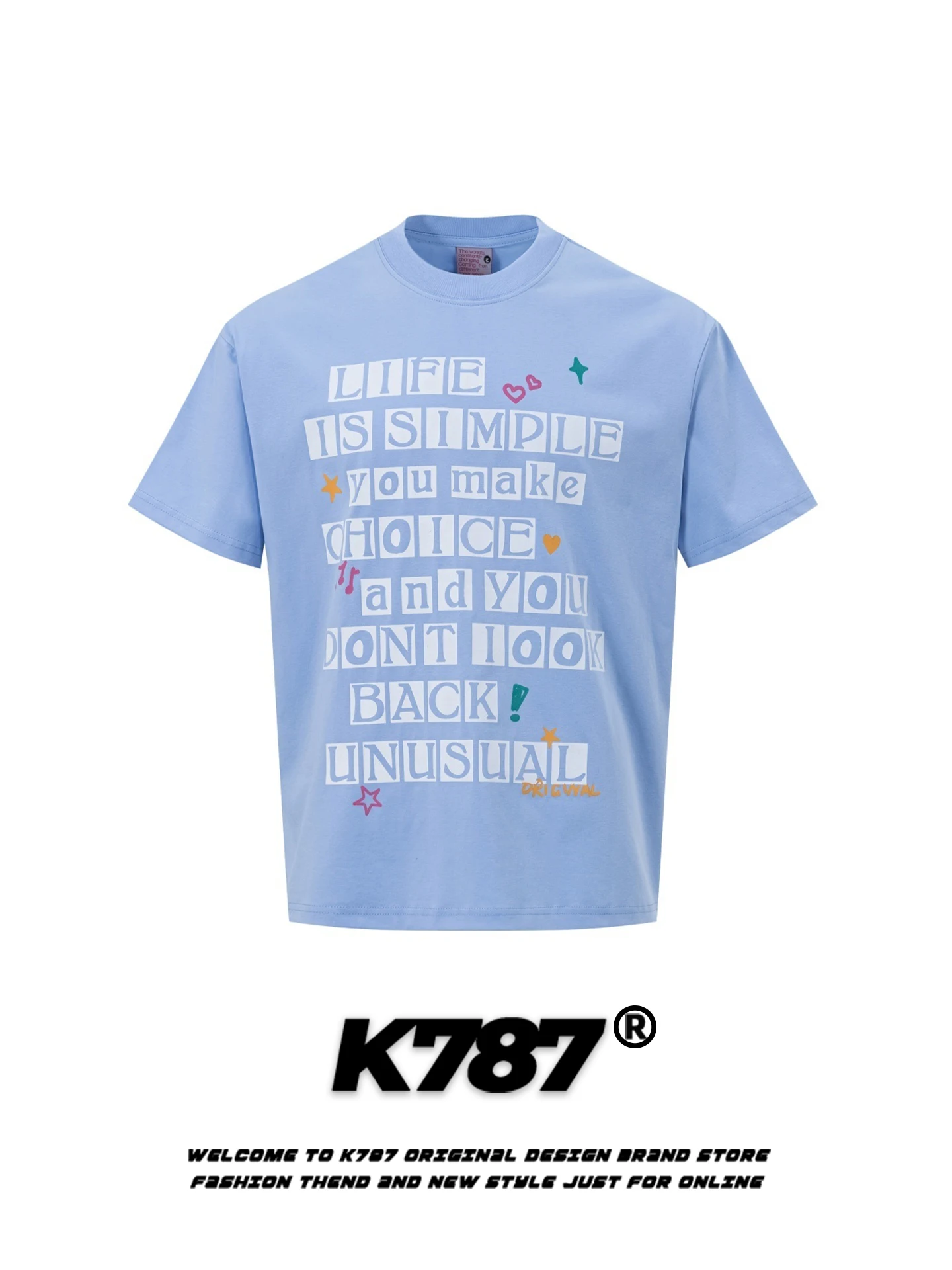 

Футболка K787 в американском стиле, свободного кроя, повседневная, уличная, для пар, летняя, хлопковая, с ретро-принтом