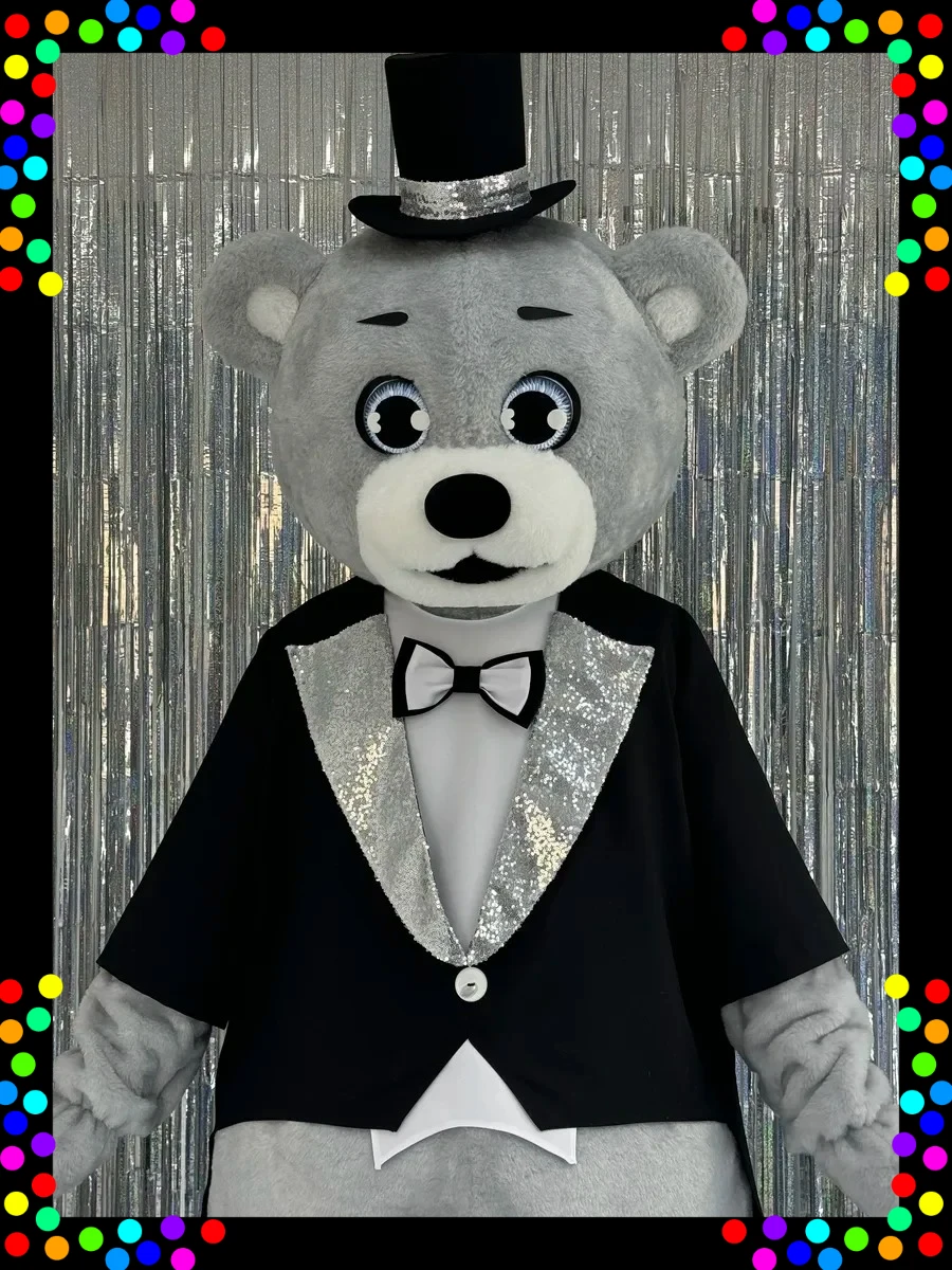 

Костюм черного смокинга с плюшевым медведем-талисманом, мультяшный, для Хэллоуина, Рождества, вечеринок, карнавалов, аксессуар для переодевания