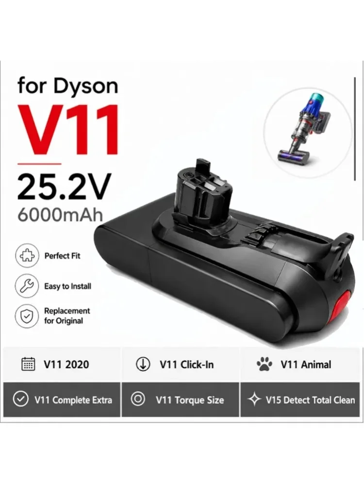 6000mAh für Dyson V11 Akku-Adapter 25,2V Ersatzakku-Zubehör passend für Dyson V11 Click-in Version SV16 SV17 SV22 SV28 SV29 SV47 970938-01 970425-01