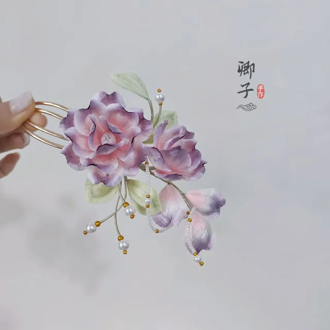 Original Handmade Intangible Heritage Velvet Flower Hair Stick, Ruffled Rose Chinese Style Hanfu Hair Accessory