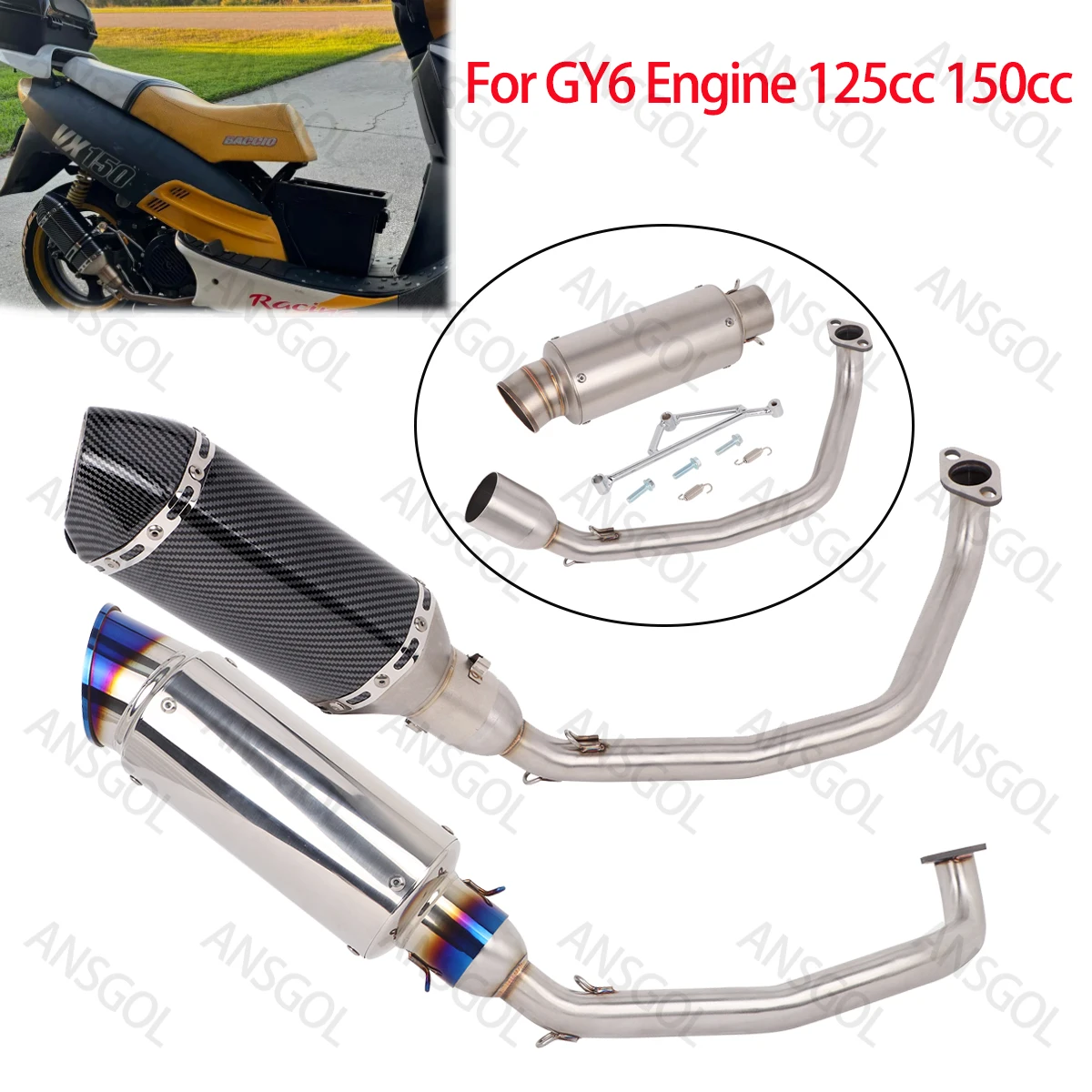 

Full Exhaust System Slip on for GY6 Enginee 125cc 150cc Scooter Moped ATV Motorcycle Exhaust Escape System Front Link Pipe