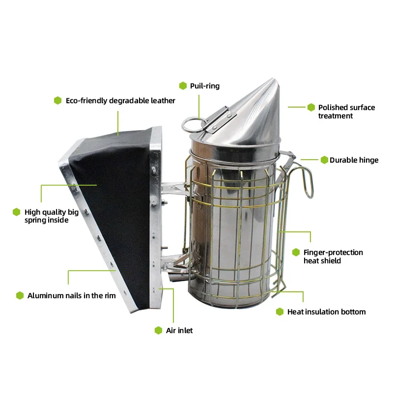 Stainless Steel Beehive Smoker with Heat Shield Beekeeping Smoker Bee Smoke Transmitter Kit Apiculture Beekeeper Smoke Spraye