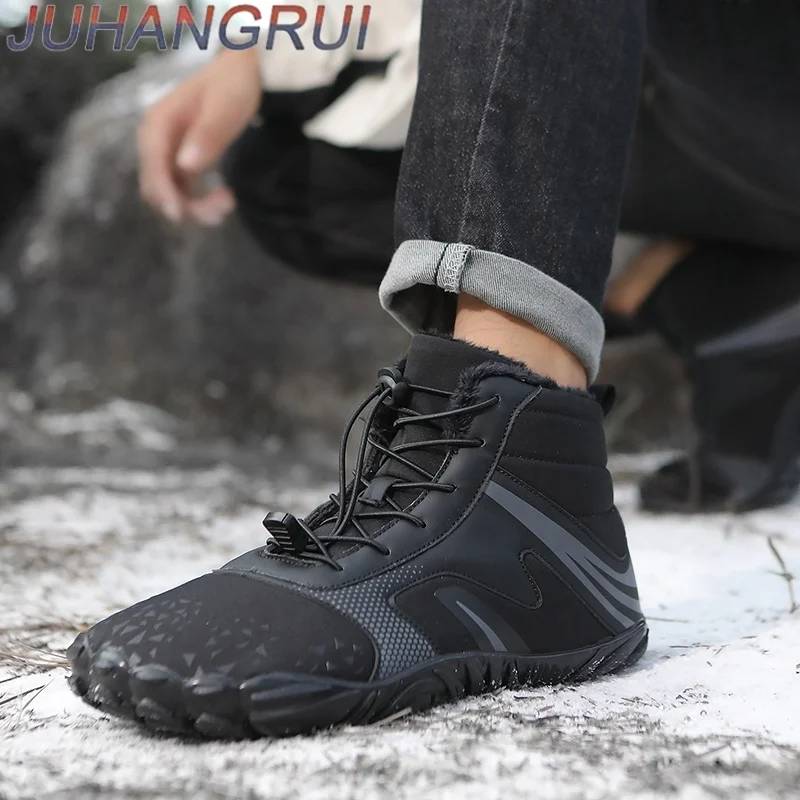 Winter Womens And Mens Barefoot Snow Boots Plush Warm Ankle Boots Non-slip Outdoor Waterproof Hiking Shoes Walking Cotton Shoes