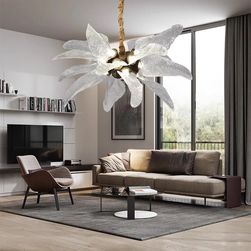 

Modern LED Glam Gold Clear Leaf Ceiling Suspension Chandeliers, Lustre Living Room Lamp, Dining Room, Bedroom Home Decoration