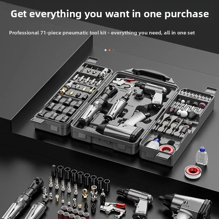 71-Piece Heavy-Duty Pneumatic Tool Kit, Multi-Function High-Power Air Hammer & Air Drill, Compact Handheld High Torque Tools