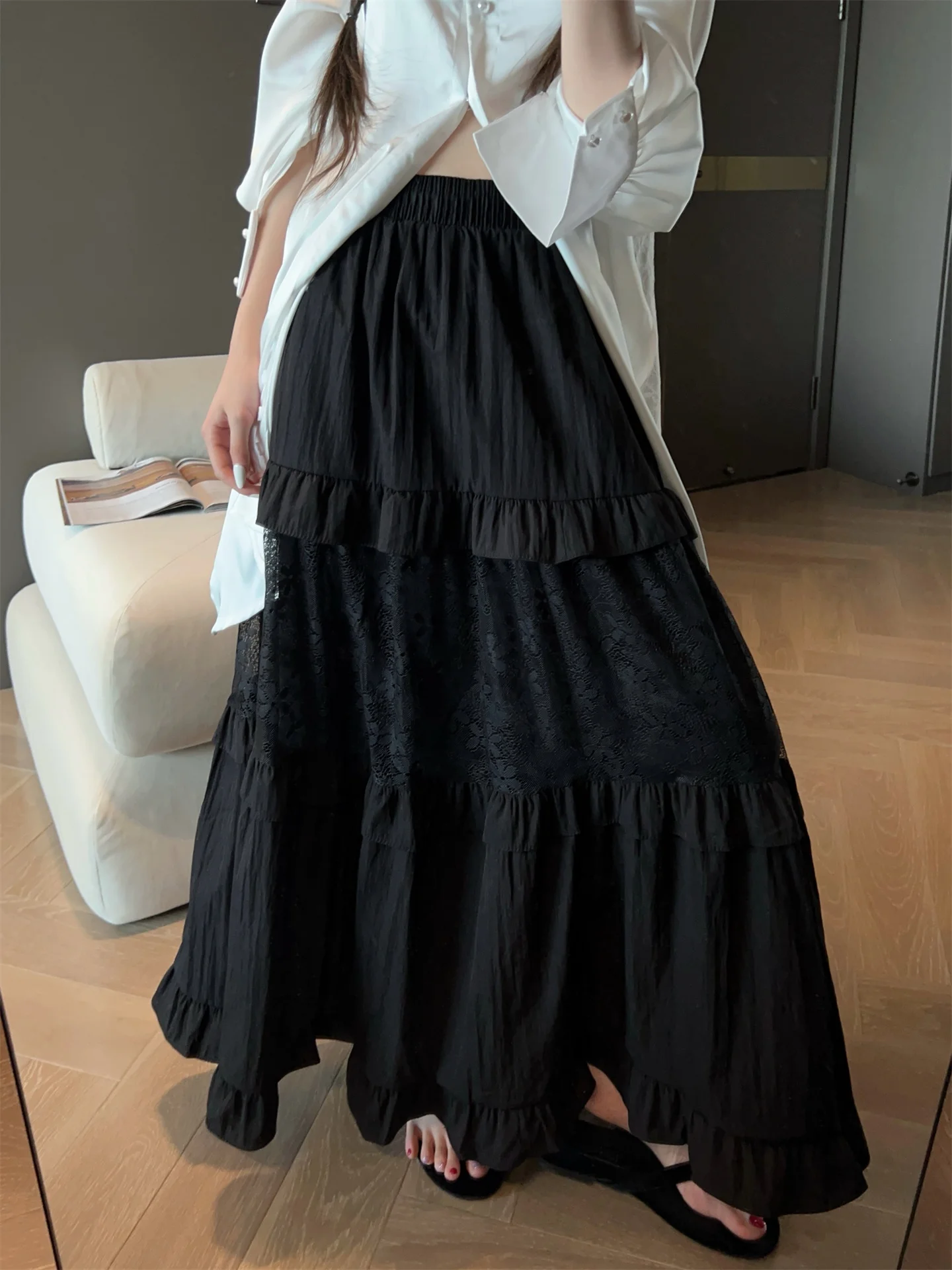 

Модная женская юбка А-силуэта с высокой талией, весенняя одежда, кружевная юбка, юбка для похудения, MRS AO Simple Sle 2026, новинка