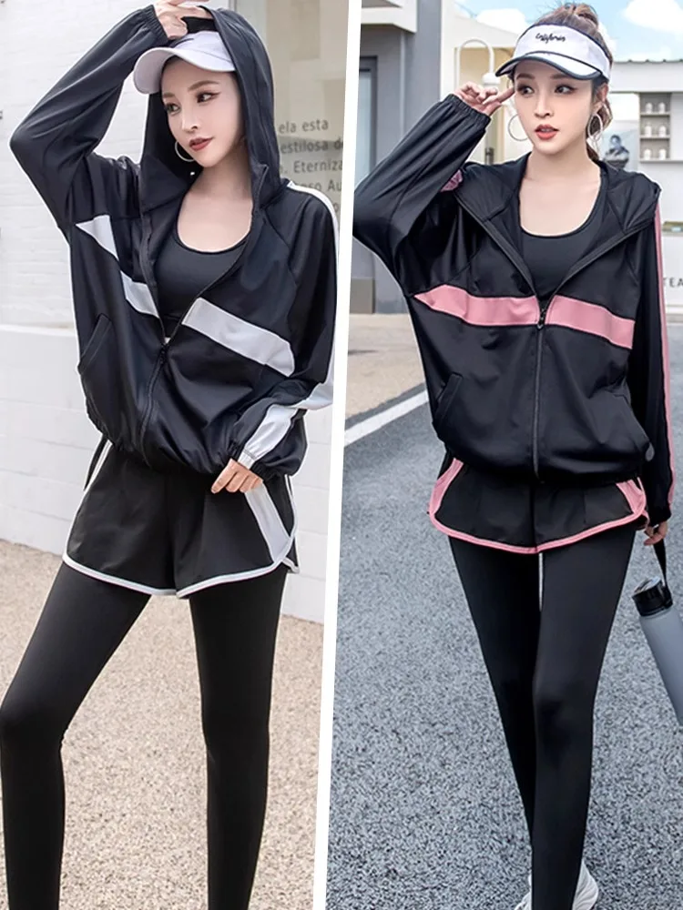 

Модный комплект спортивной одежды для бега для женщин, свободный крой, для утренних пробежек, быстросохнущий, профессиональная одежда для фитнеса и йоги, с длинными рукавами