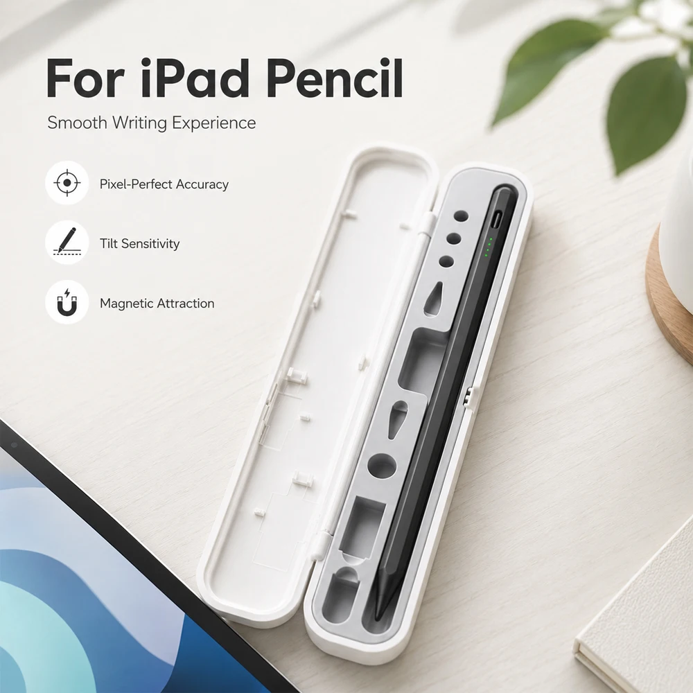 

Magnetic Touch Stylus for iPad Anti Palm Rechargeable LED Indicator Pen Portable Hard Carry Storage Case Accessories