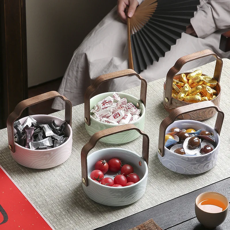 

Practical Ceramic Retro Portable Fruit Tray Household Snack Candy Boxes Exquisite High End Luxury Nut Water Basket Dim Sum Plate
