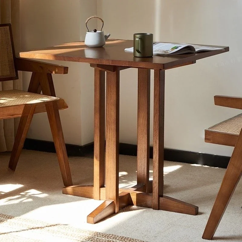 Solid wood square dining table small apartment living room balcony casual round table milk tea shop cafe negotiation table retro