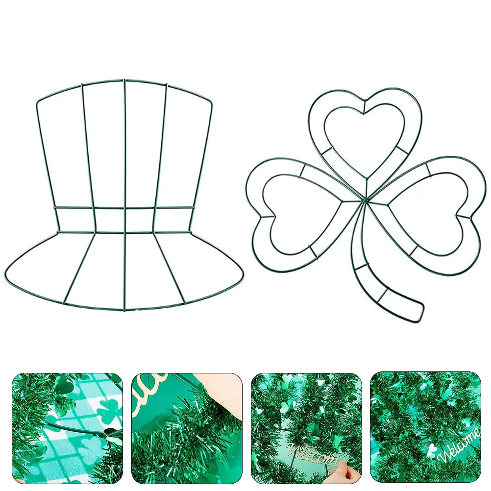 

2pcs St. Patrick's Day Iron Frame Pendant Wreath Making Frame DIY Garland Frame Reusable Wreath Making Ring Hanging Decor