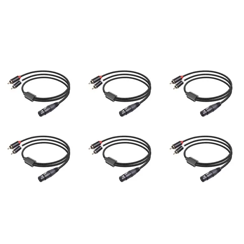 AS95 6X 3 Pin XLR Female to Dual RCA Male Y Splitter Cable Mixer Amplifier Audio Interconnect Cable 1Meter