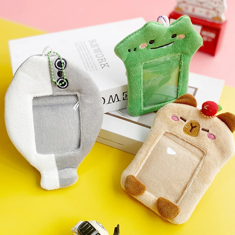 Cute Kawaii Cartoon Animal peluche Photo Card Holder Bag Idol Photo Display ciondolo portachiavi Fashion Bus Card Protector Case