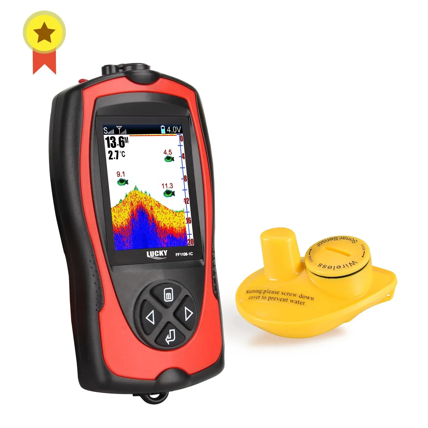 LUCKY FF1108-1CW 100m wireless operating range Wireless Sonar Color Fishfinder 90 degrees Sonar Coverage Echo Sounder