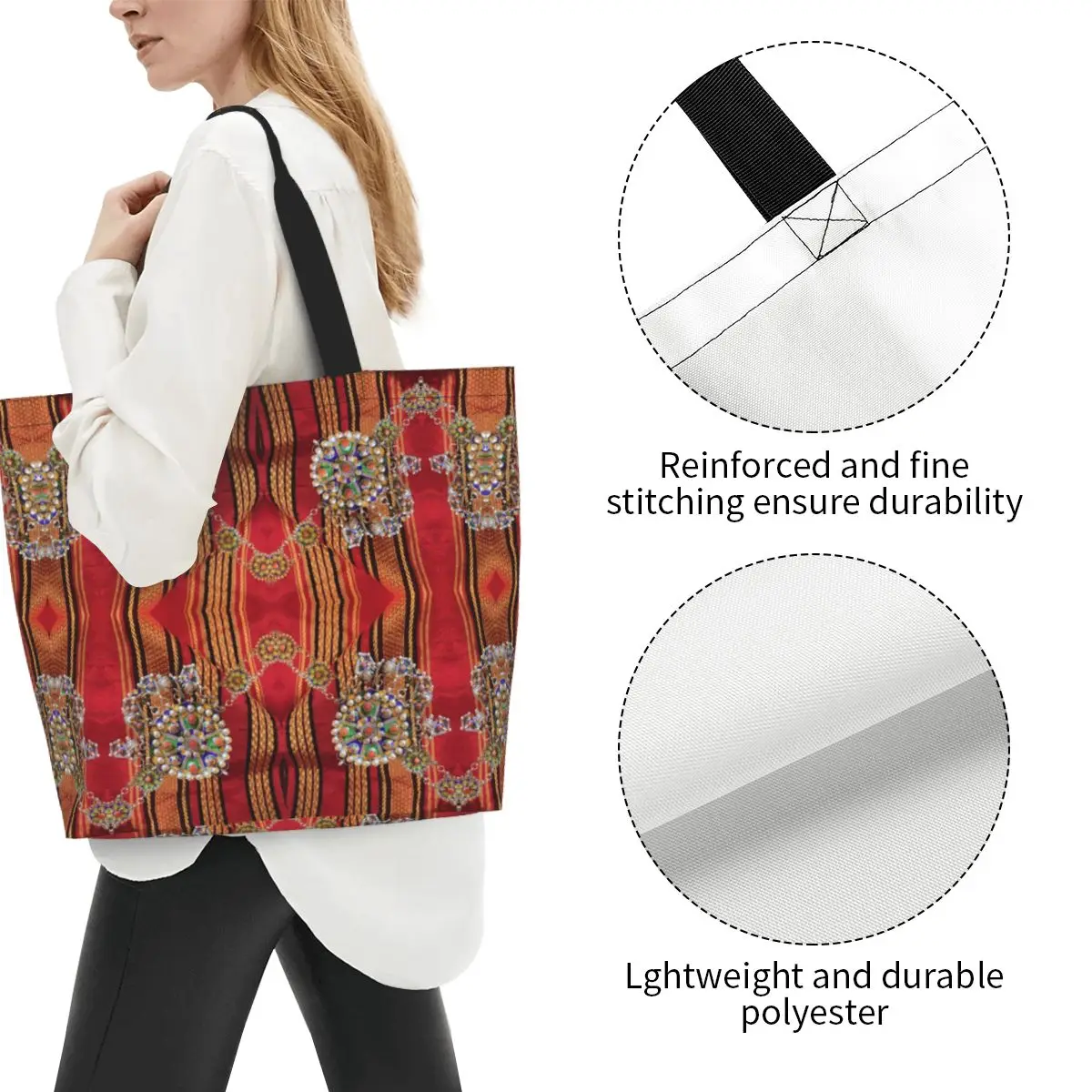Fashion Amazigh Kabyle Jewelry Shopping Tote Bags Reusable Africa Berber Ethnic Style Groceries Canvas Shoulder Shopper Bag