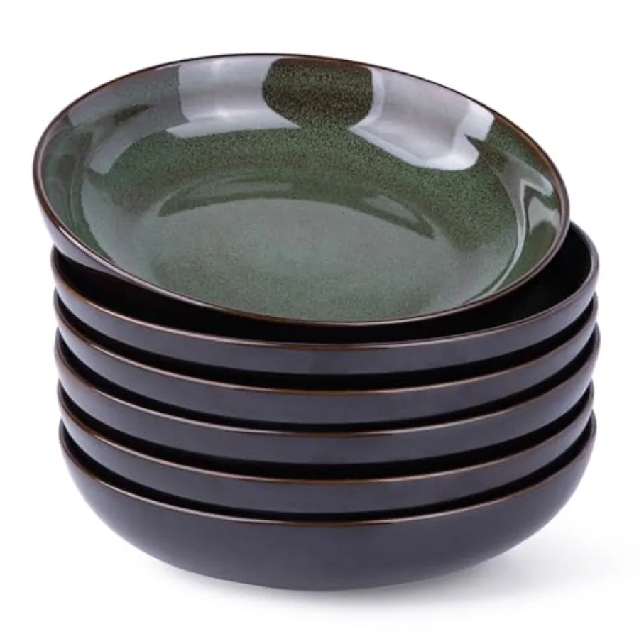 

Большие керамические миски для пасты 38 унций (9,0 дюймов) с реактивной глазурью, пригодные для использования в микроволновой печи, посудомоечной машине и духовке, широкие сервировочные миски