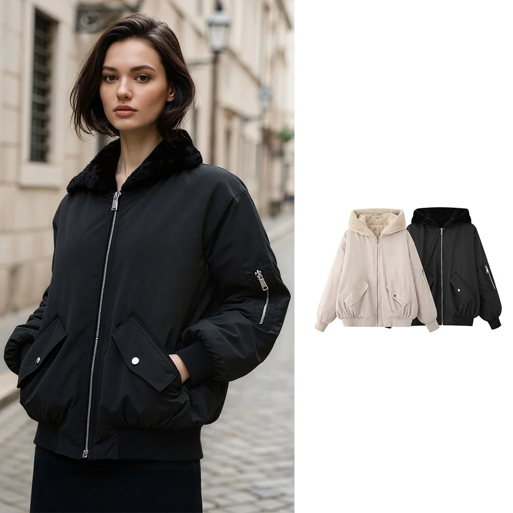 

European and American new autumn and winter women's clothing double-sided pilot jacket cotton jacket