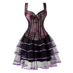 Gothic Corset Dress Plus Size Corset with Straps Mini Skirt Lace Women Costume Carnival Jacquard Corset Dress