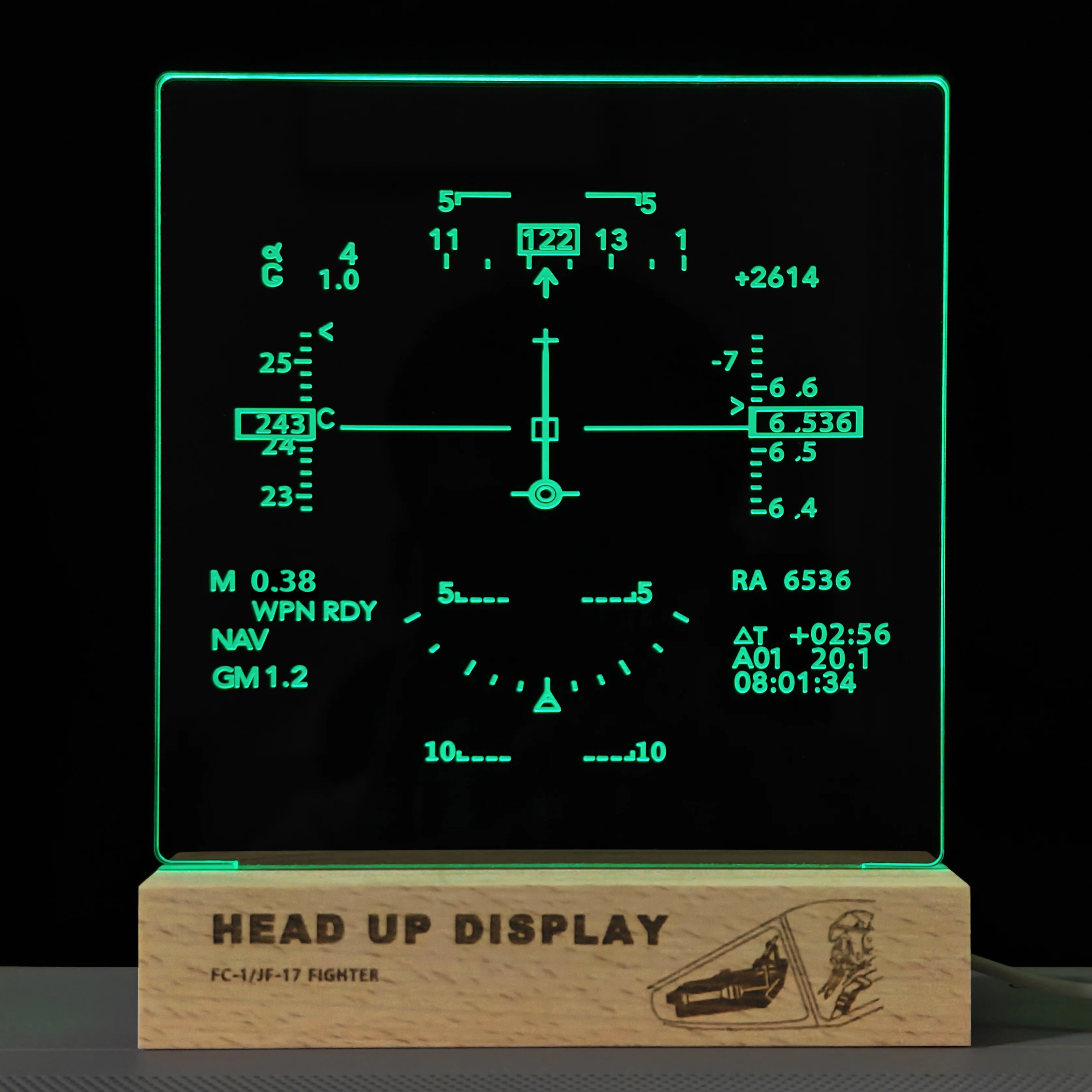 

Fighter HUD diffractive flat display style table lamp. Ambient light, night light, GF-17 fighter