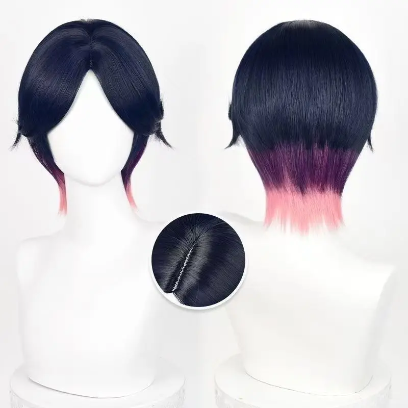 

Anime Clove Cosplay Wig 30cm Mixed Color Short Hair Heat Resistant Synthetic Wigs Halloween Party with Rose net liner