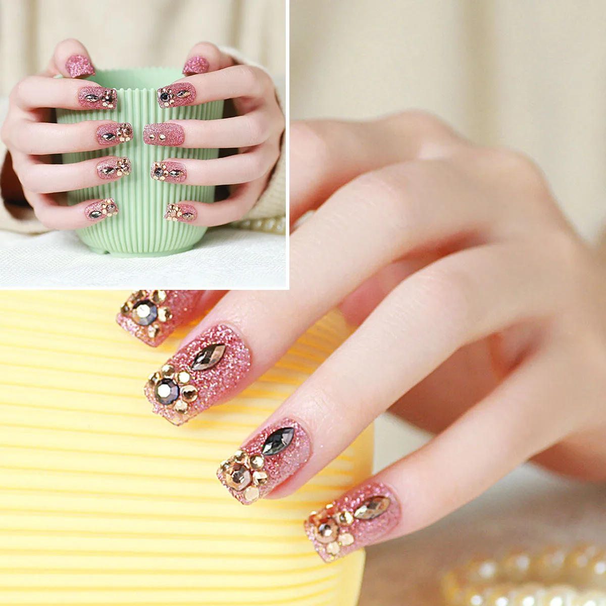 

24Pcs Fake Nails Sturdy Durable Material Fashion Creative Gift for Women Girls Brownish Red Nail Art Fake Nail