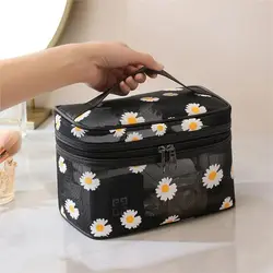 1pc Handheld Fashion Breathable Mesh Makeup Bag Travel Portable Large Capacity Bathing and Skincare Product Storage Bag