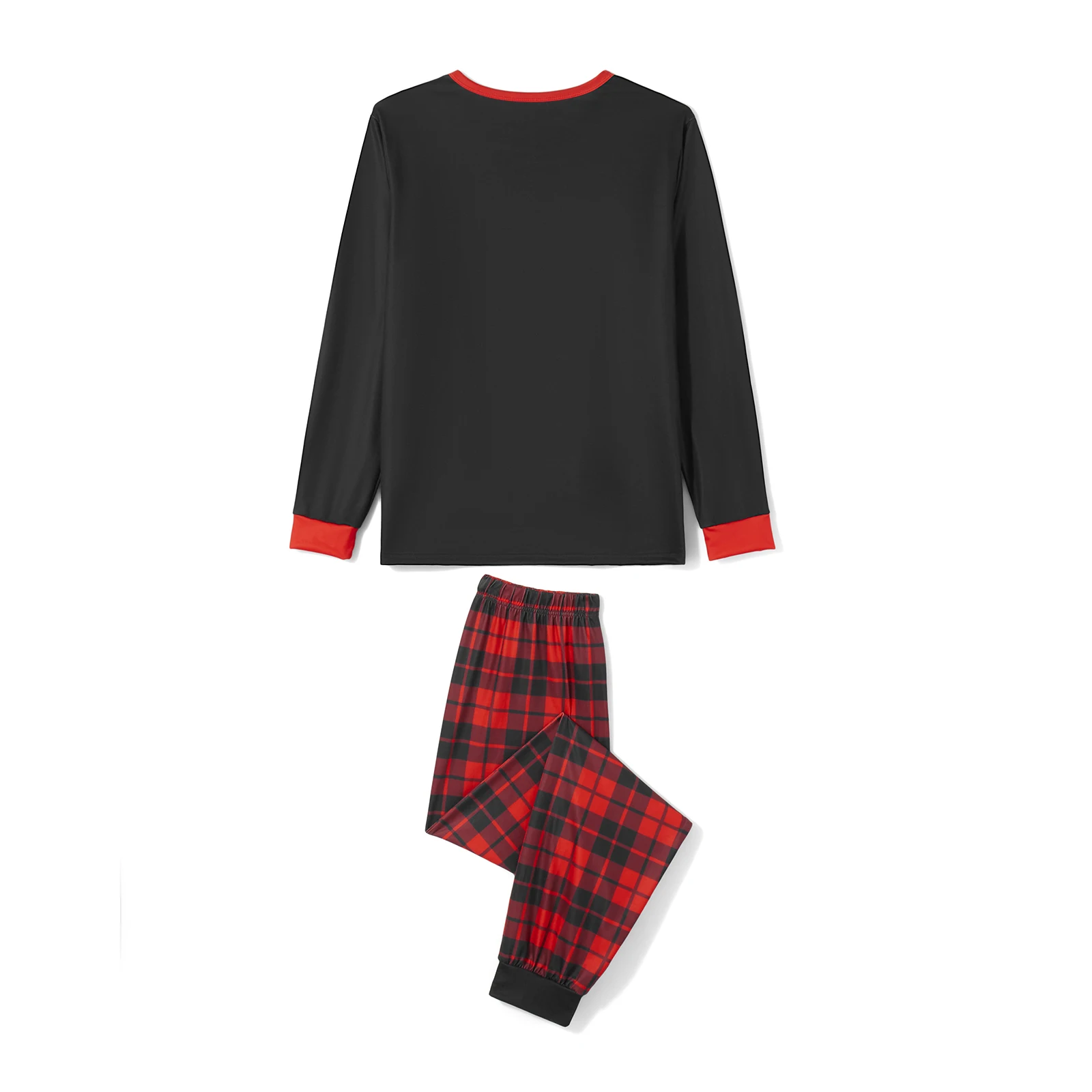 Conjunto de pijama familiar natalino, carta, estampa do chapéu de Papai Noel, tops de manga comprida, preto, calça xadrez vermelha