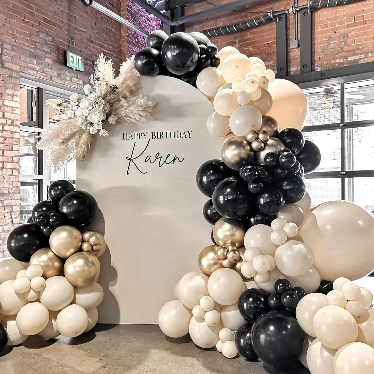 139Pcs Sand White Black Balloon Garland Black Gold Balloon Kit for Birthday Baby Shower Wedding Retiremen Anniversary Decoration