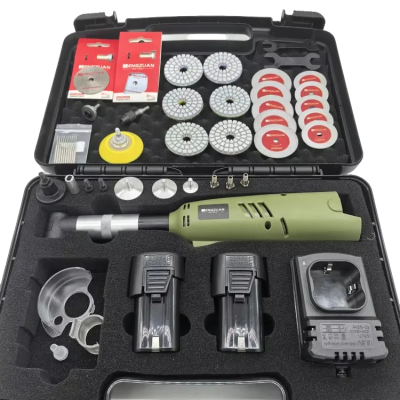 Juego de Herramientas de 49 Piezas para Azulejos de Porcelana de Grado Industrial, Cerámica y Gres, con Amoladora Angular Inalámbrica de 16.8V y Motor Cepillado para Corte de Dekton