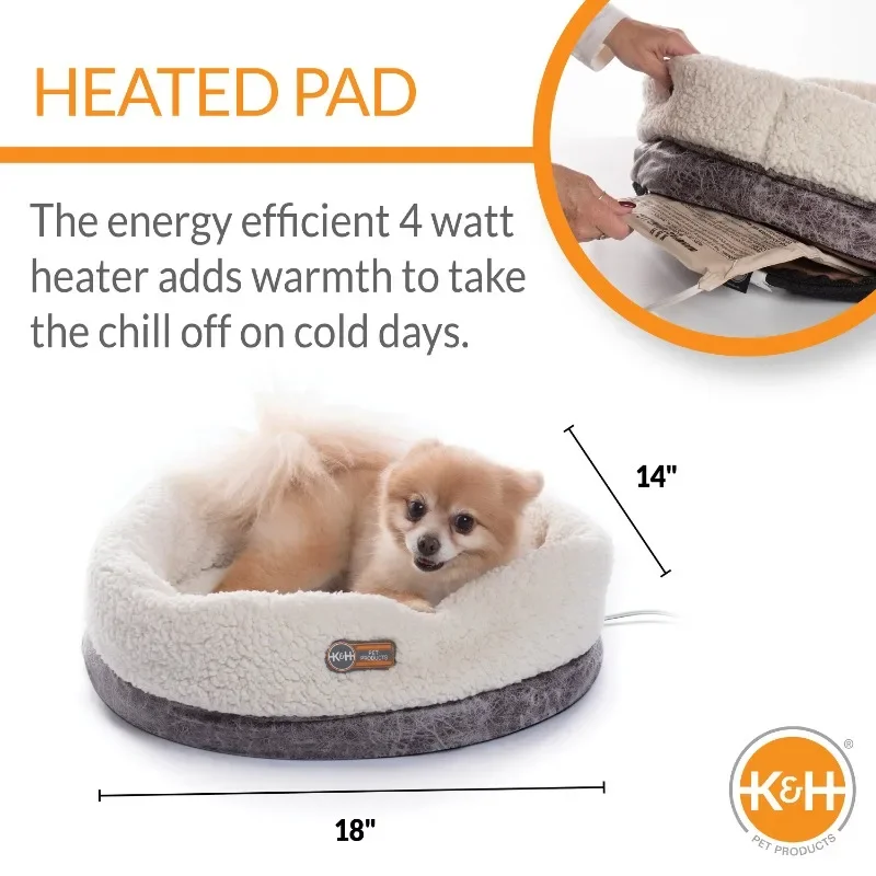 Pet Products - Indoor Heated Dog Cat Bed Gray 14 X 18 Inches