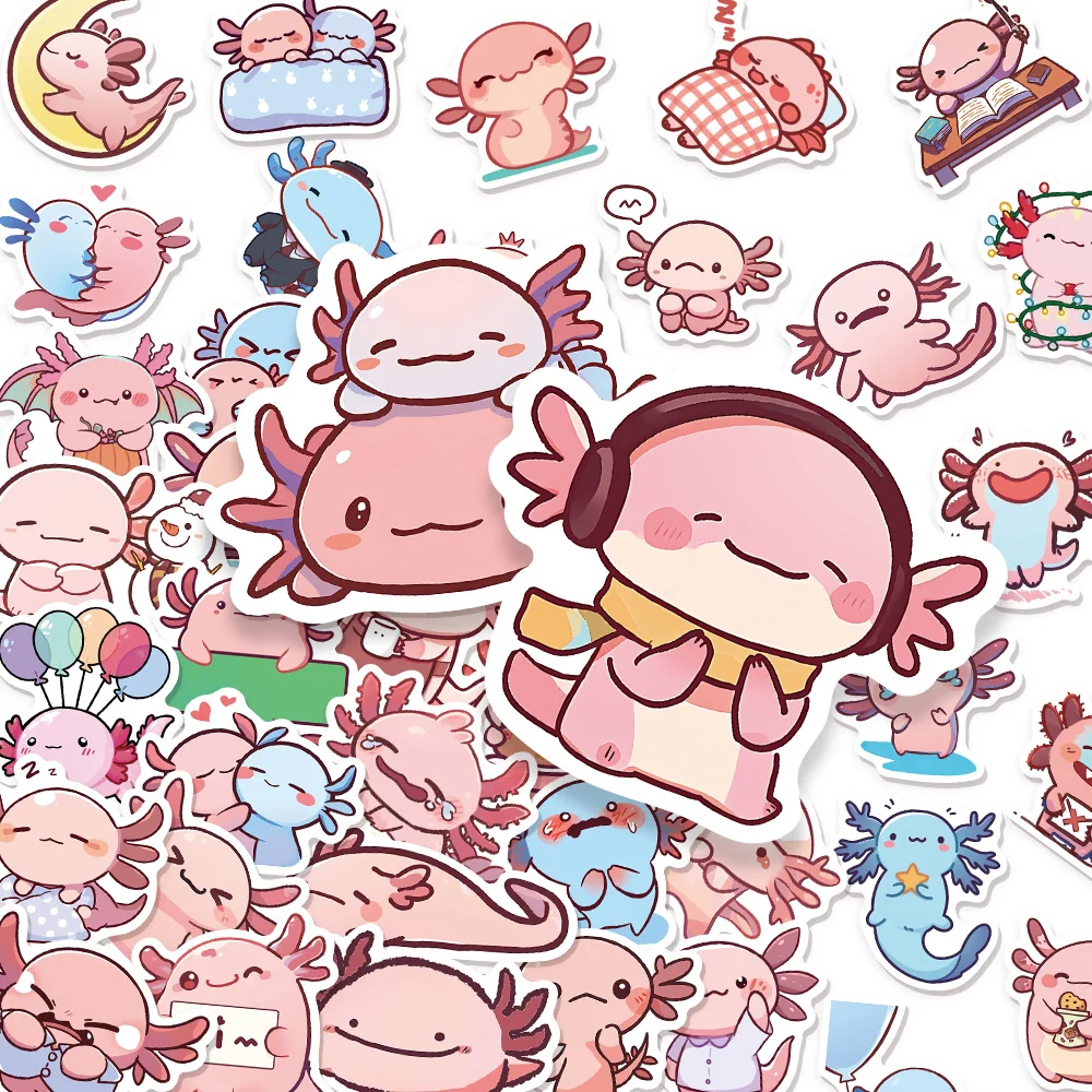 50 قطعة من ملصقات جرافيتي Axolotl الممتعة على شكل حيوانات كرتونية يمكنك صنعها بنفسك ملصقات لعبة تزيين يدوية للكتاب اللوحي العصرية