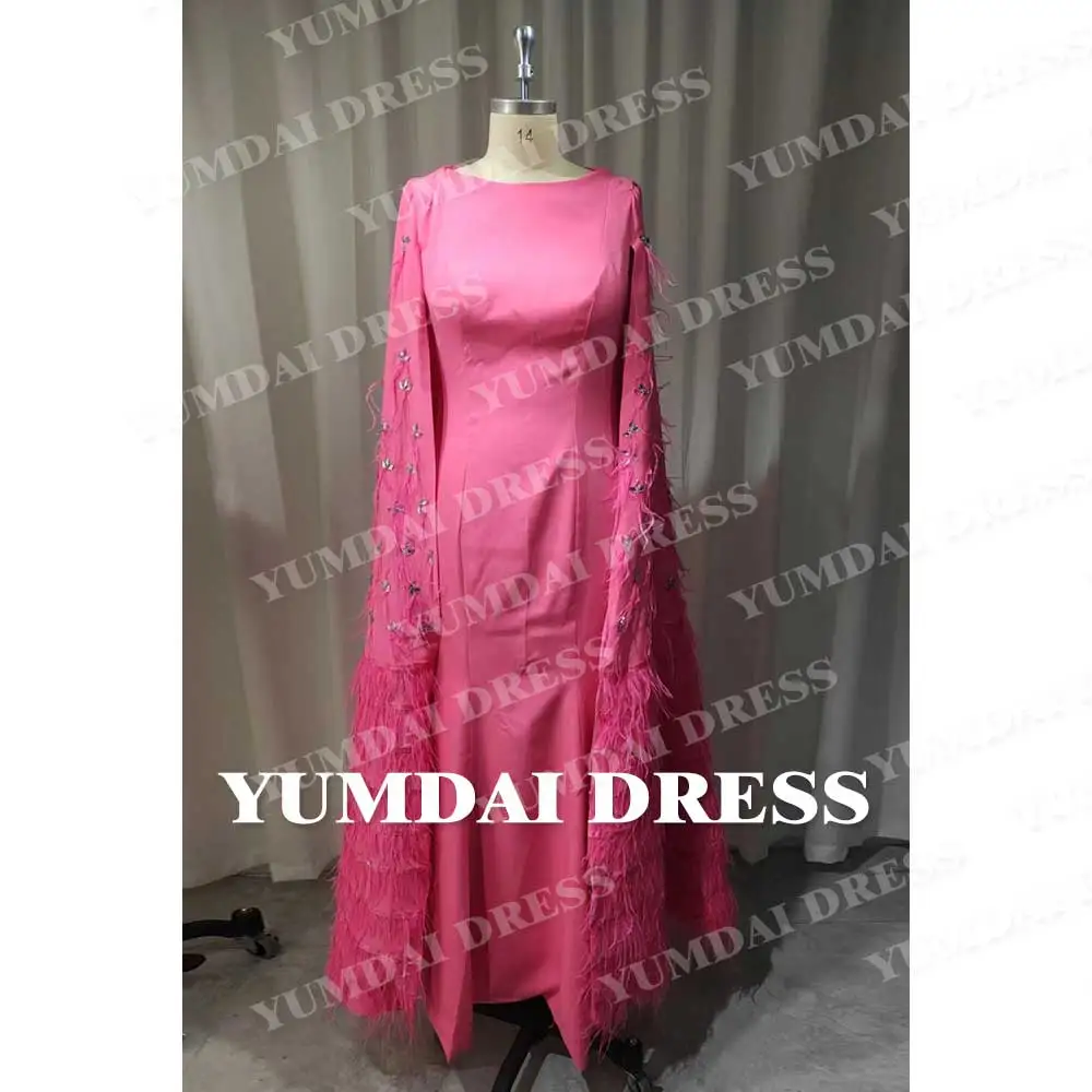 YUMDAI Luxury Long Sleeve Smock Evening Dress Saudi Arabia Elegant Feather Ball Dress Ladies Special Event High-end Formal Dress