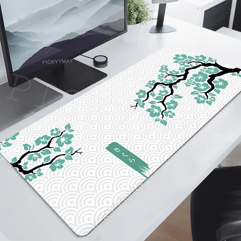 

Green Sakura Desk Mat Gamer Mousepads Mouse Pad Office Desk Pads Large Mousepad Cherry Blossoms Mouse Mats For Computer