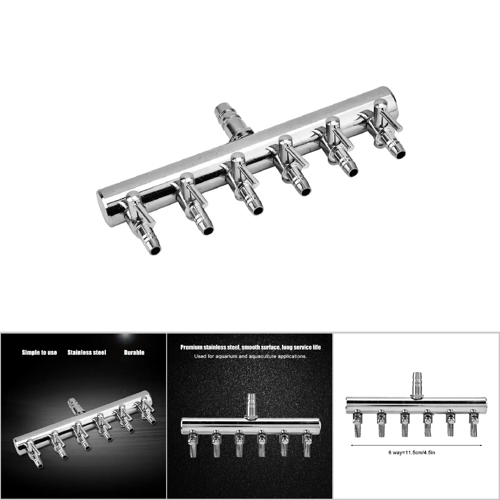 Stainless Steel Aquarium Fish Tank Air Flow 8mm Turn To 4mm Splitter Control Valve 2 Way 6 way