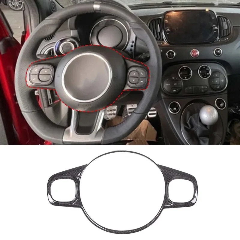 

For Abarth 595 2020-2022 Real Carbon Fiber Car Steering Wheel Button Frame Decorative Panel Sticker Interior Accessories