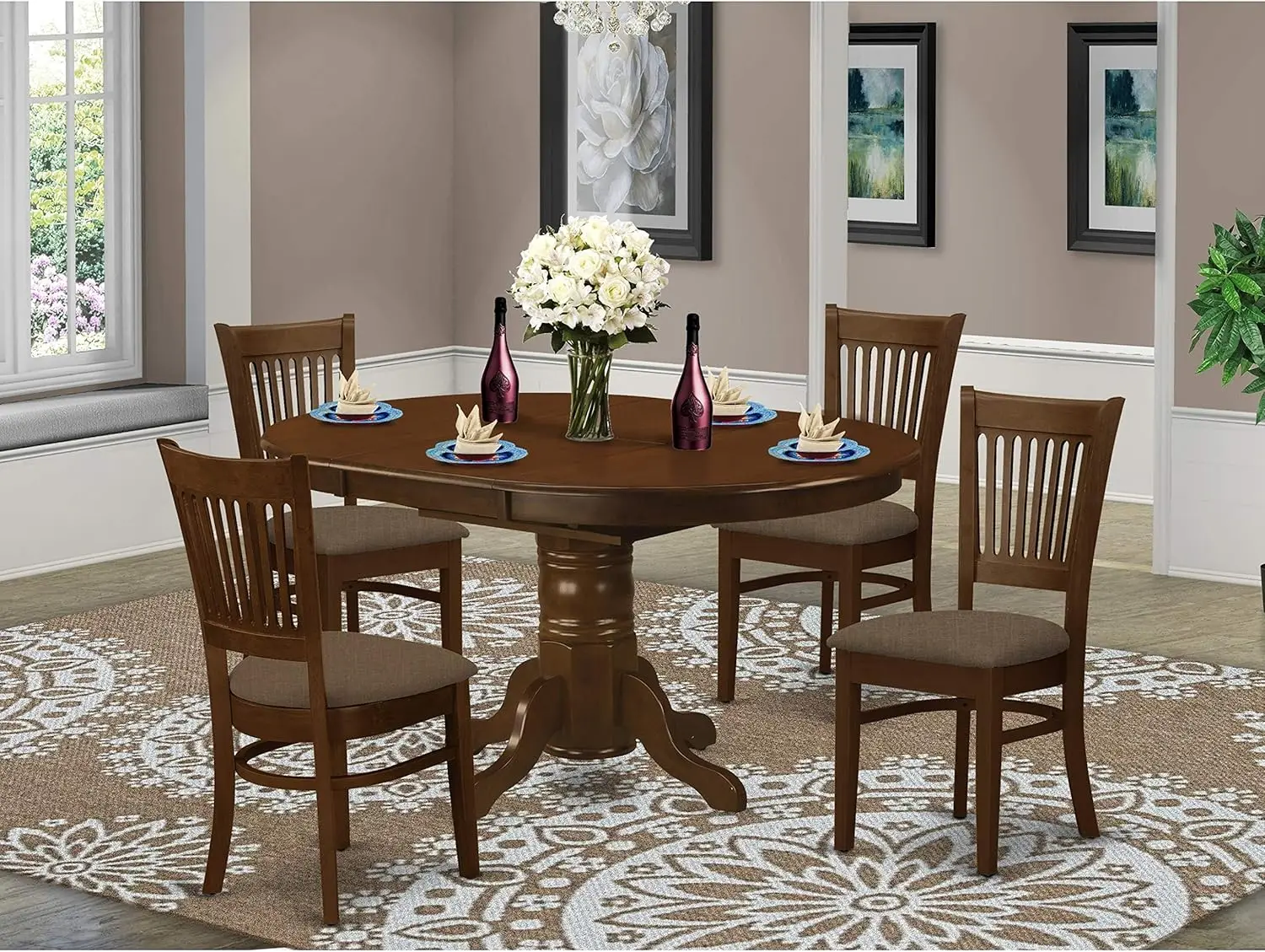 West Furniture KEVA5-ESP-W 5 Piece Kitchen Table Set for 4 Includes an Oval Dining Table with Butterfly Leaf and 4 Dining Room