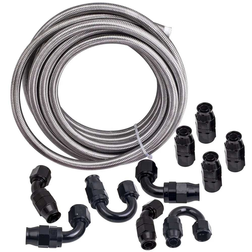 Brandneues 20 FT PTFE Kraftstoffschlauch-Ölleitungskit mit AN10 Schlauchanschluss Schwarz – Detail 2