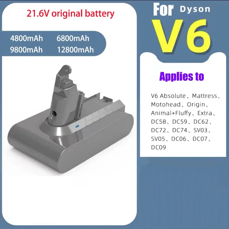 21.6V 12800Ah for Dyson battery replacement DC62 DC59 DC58 SV03 SV04 SV09 V6 V6 Slim V6 vacuum cleaner mopping machine battery