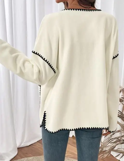 

Women's Jacket 2025 Popular Autumn and Winter Fashion Items for Commuting Leisure Loose White Trimmed Fleece Jacket for Women