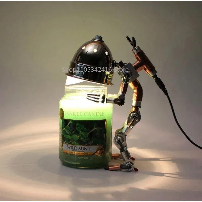 Handmade Steampunk Robot Candle Warmer Lamp, Aromatherapy Table Lamp – Atmosphere Melting Wax Night Light