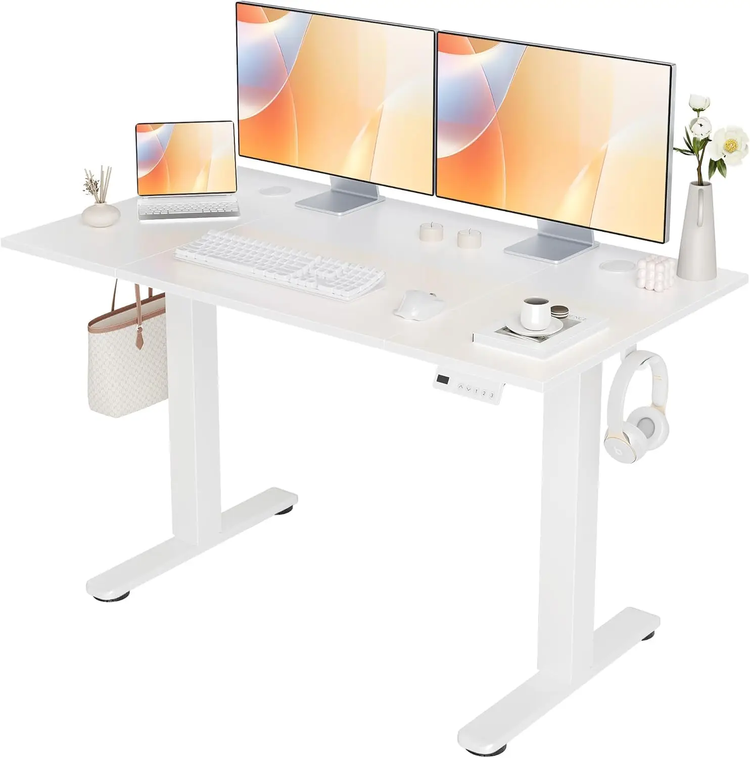 

Electric Height Adjustable Desk 48x24 Sit Stand Workstation T-Frame 3 Memory Settings Cable Management Home Office, Customized