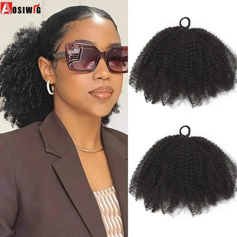 

Aosiwig Afro Puff Kinky Curly 10-дюймовые синтетические волосы для наращивания хвоста Натуральный накладной шиньон с эластичной лентой для волос для женщин