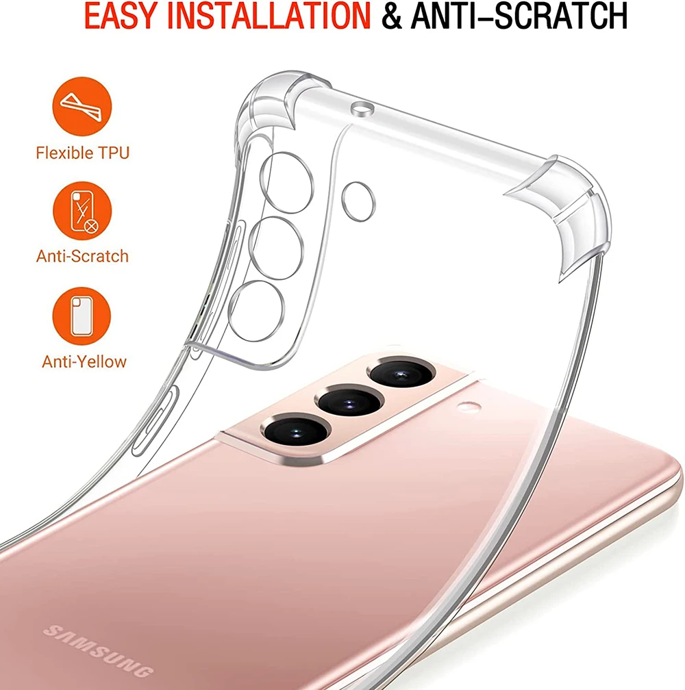 Shockproof Soft Clear Silicone Case For Samsung Galaxy S22 S21 S20 FE S10 Note 10 Plus 9 8 20 Ultra Thin Transparent Back Cover