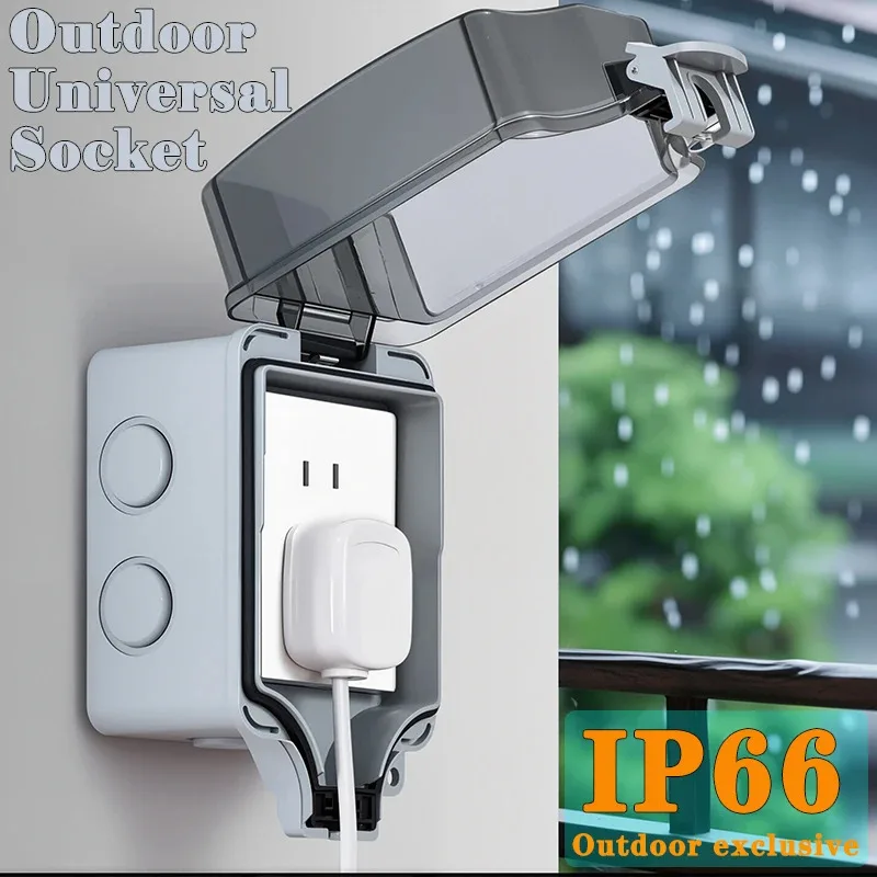 

IP66 Outdoor Socket 220V EU Sockets with Switch Waterproof Double Plug for Garden Courtyard Use Waterproof Socket Box