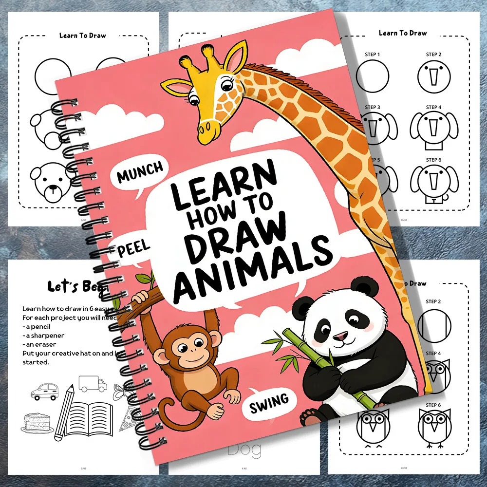 

1PC Charming Animal Themed Story Notebook With Drawing Guides,Munch Swing Elements,Suitable For Home,Perfect For Art Enthusiasts