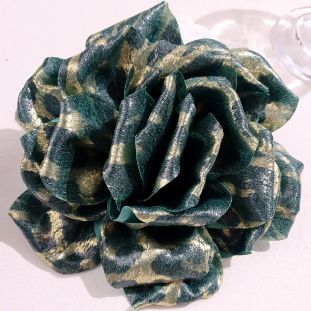 15cm Creative Rolled Edge Leopard Print Fabric Color Striped Flower Brooch Pin Handmade Flower Clothing Accessories